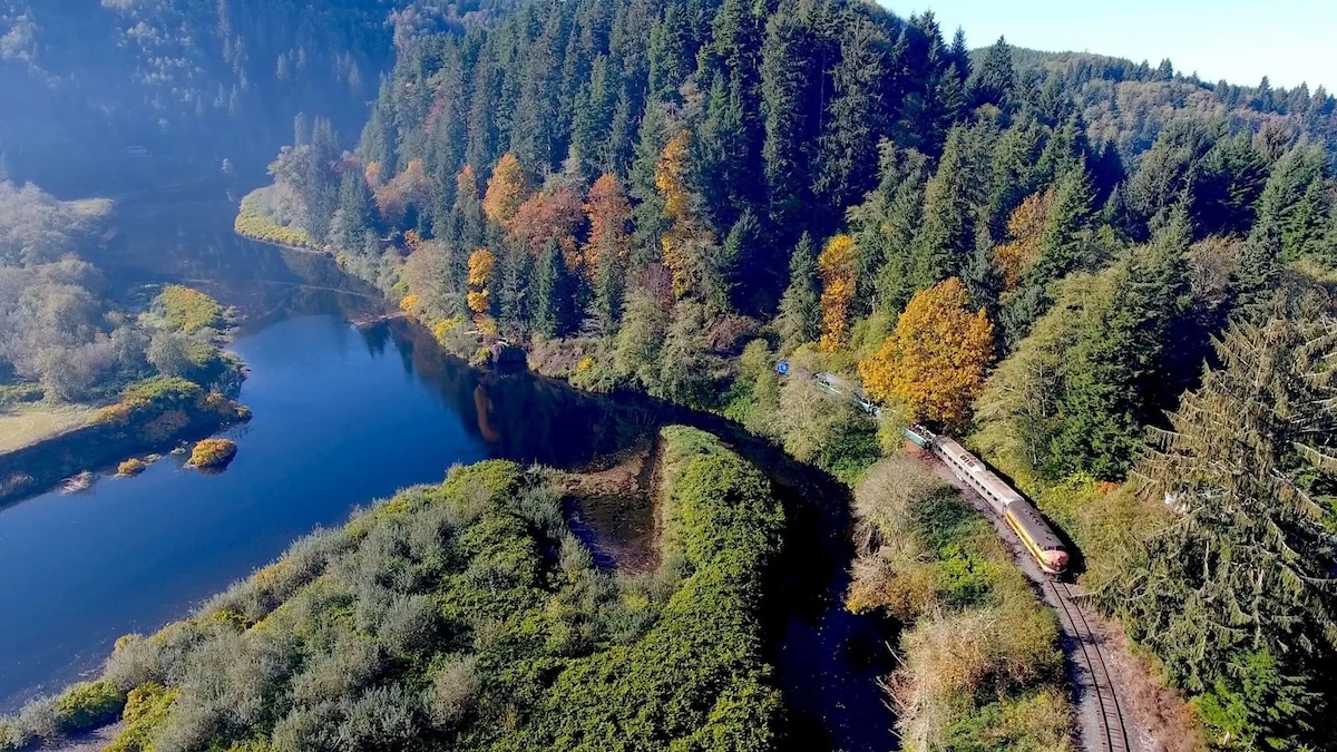 Scenic overhead view of the Oregon Coast scenic railroad